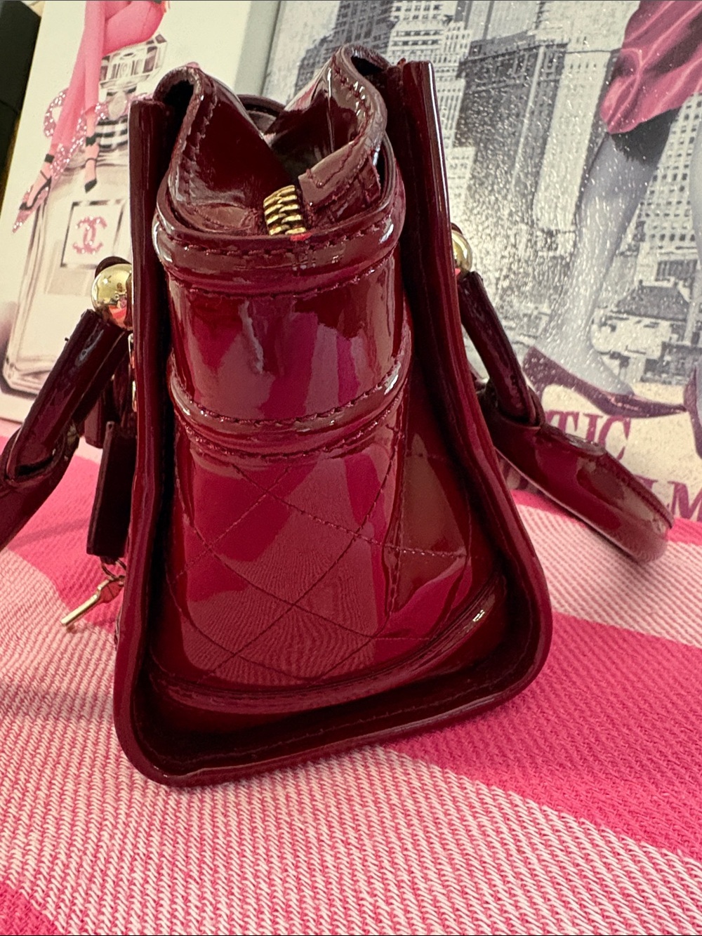 Burberry Manor Patent Quilted Leather Tote with Gold Hardware - Picture 11 of 16